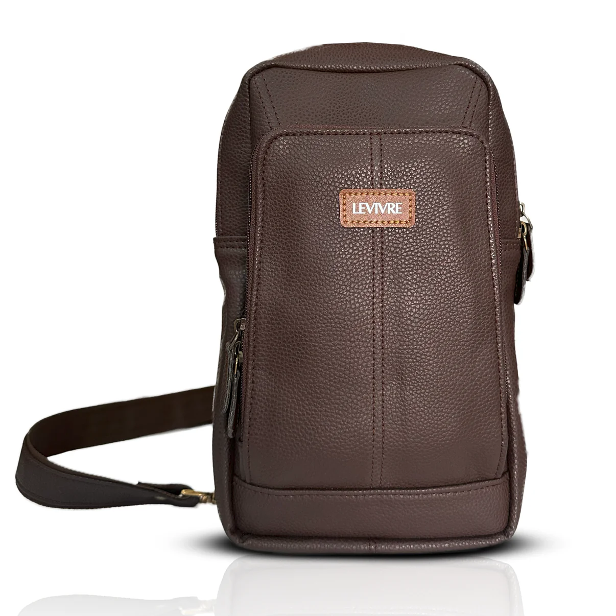 Levivre Brown Leather Cross Body Bag - Front