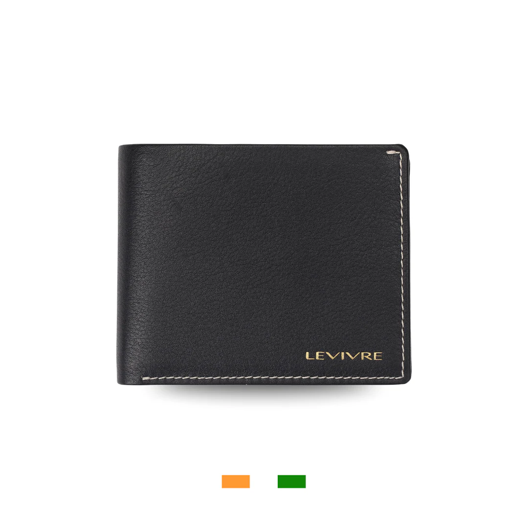 Levivre Flat Grain Black Leather Billfold Wallet - Front