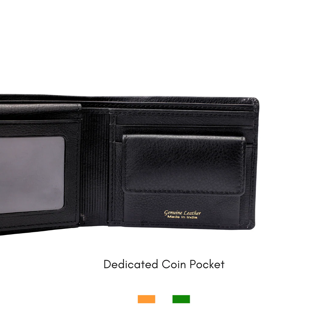 Levivre Flat Grain Black Leather Billfold Wallet - Detail