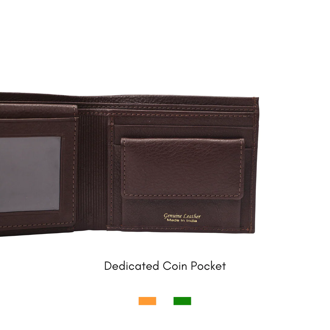 Levivre Flat Grain Brown Leather Billfold Wallet - Detail