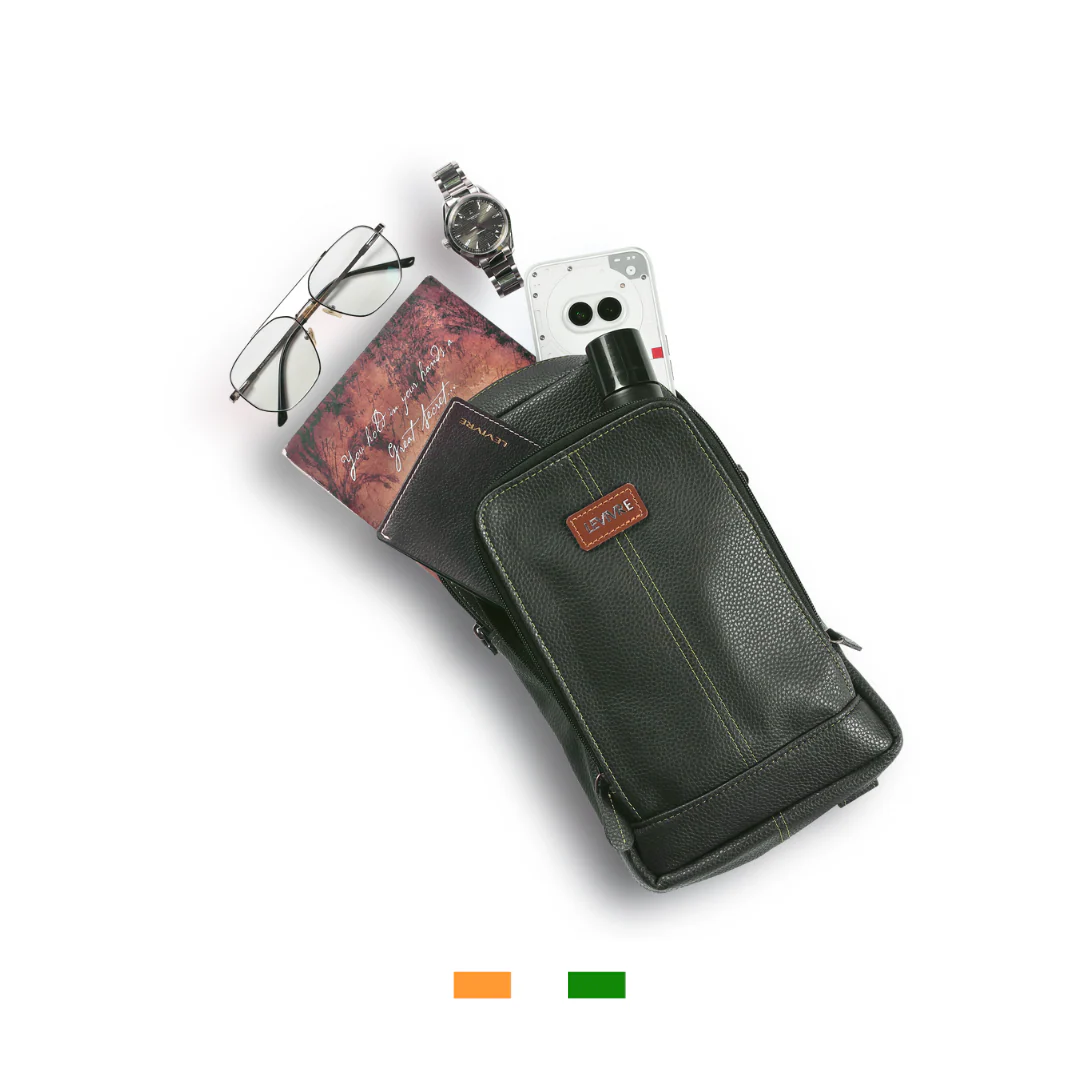 Levivre Olive Green Leather Cross Body Bag - Side