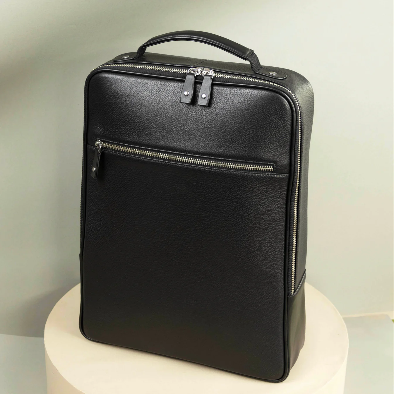 Levivre Premium Leather Backpack Black - Front View