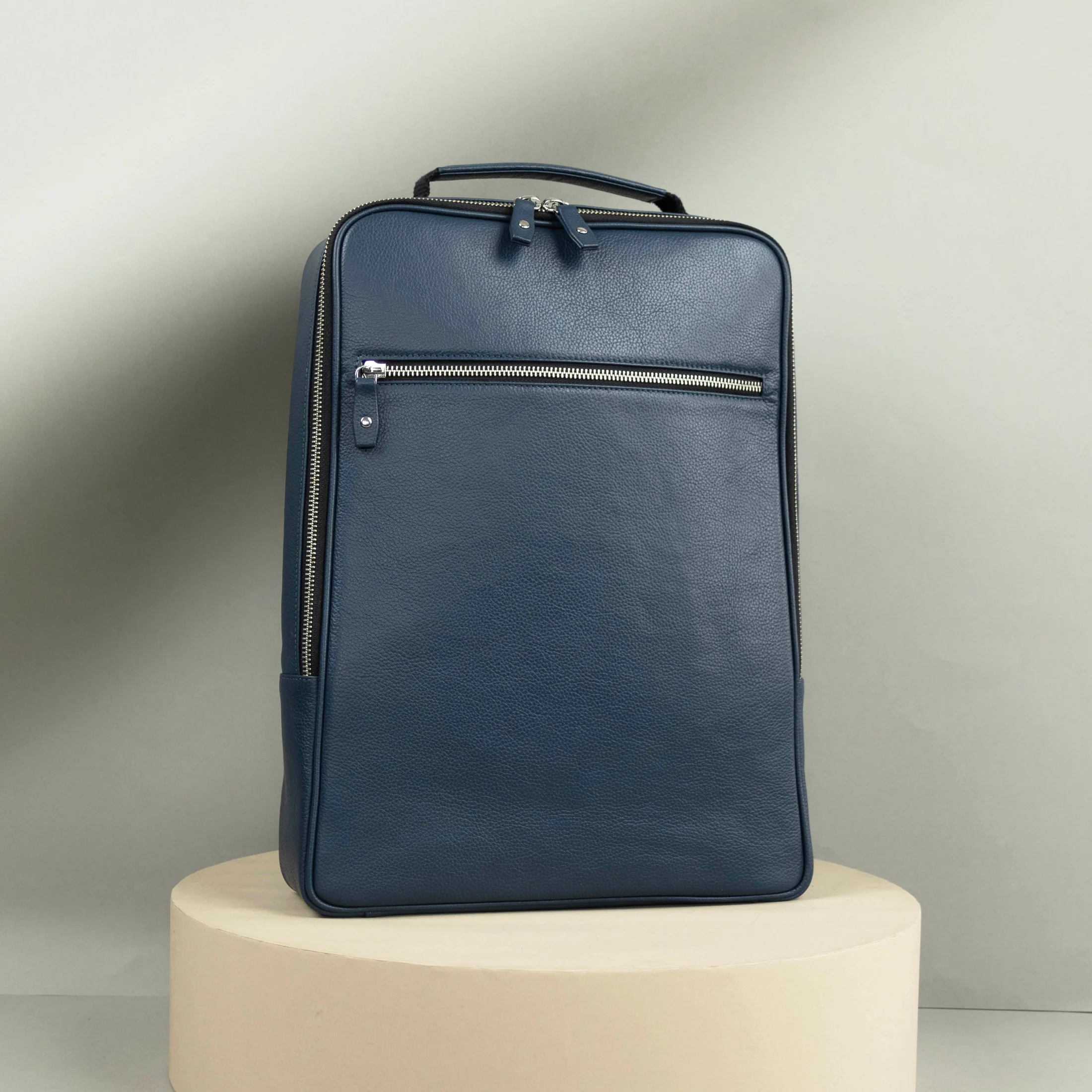 Levivre Premium Leather Backpack Blue - Front View