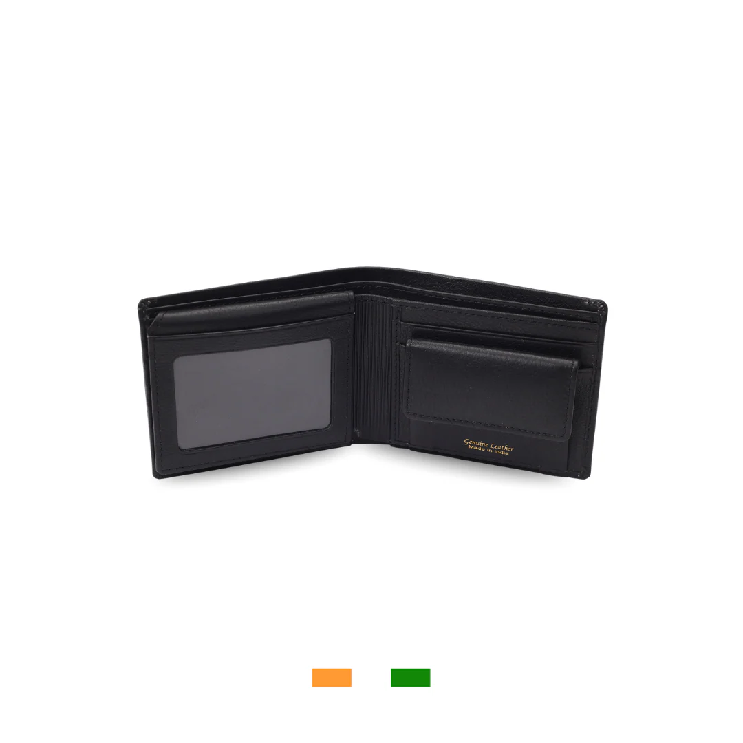 Levivre Smooth Grain Black Leather Billfold Wallet - Open
