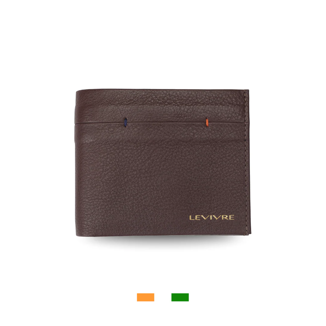 Levivre Smooth Grain Brown Leather Billfold Wallet - Front